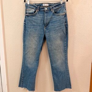 Zara high waist flare crop raw hem jeans